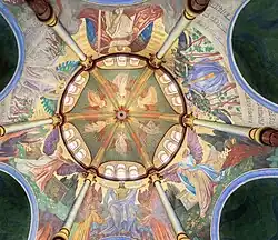 Wandmalereien (Christus, hl. Michael und symbolische Darstellungen zu Tod und Ewigem Leben), Friedhofskapelle Hall[3]