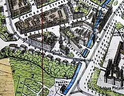 Bausituation auf einem Stadtplan von 1884