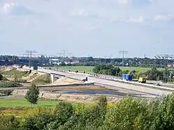 Sechsstreifiger Ausbau der A&nbsp;14 an der Anschlussstelle Leipzig-Nordost (September&nbsp;2010)