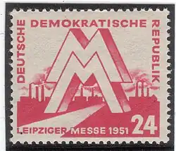 Briefmarke zur Leipziger Frühjahrsmesse 1951 in roter Version