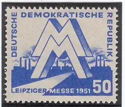Briefmarke für die Leipziger Frühjahrsmesse 1951 in blauer Version