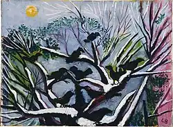 Raben auf verschneitem Baum, um 1960