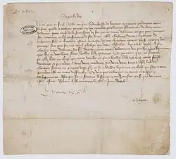 Eigenhändige Unterschrift Karls VII auf einem Brief vom 30. Oktober 1454, Paris, Archives Nationales