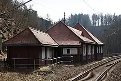 Blockhaus-Bahnhof Edle Krone in der Form eines Pferdegöpels aus dem Bergbau