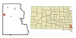 Lage von Lonnox im Lincoln County (links) und in South Dakota (rechts)