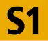 S1 als schwarze Zeichenfolge in orange gefülltem Quadrat