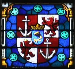 Geviertes Wappen mit dem Stammwappen als Herzschild