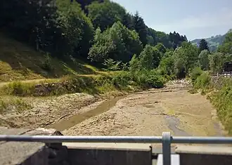 Schwemmgutsammler in Berneck von der Schlossbrücke gesehen