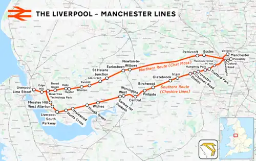 Bahnstrecken zwischen Liverpool und Manchester