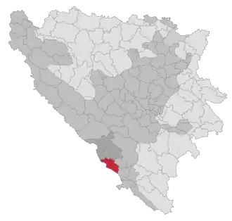 Lage der Gemeinde Ljubuški in Bosnien und Herzegowina (anklickbare Karte)