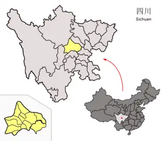 Lage von Chengdu (gelb) in Sichuan