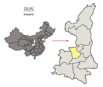 Lage Xianyangs (gelb) in der Provinz Shaanxi