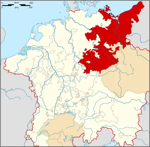 Lage des Obersächsischen Kreises im Heiligen Römischen Reich