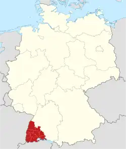 Lage des Regierungsbezirkes Freiburg in Deutschland