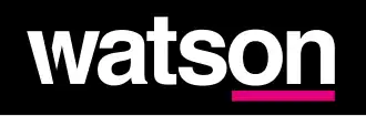 Logo von watson.ch: Wortlaut «watson» ist in weisser Farbe auf schwarzem Hintergrund. Unter den Buchstaben «on» ist ein horizontaler Strich in der Farbe Magenta.