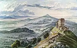 Burg Hohenrechberg, Gouache von Louis Mayer, 1836 (im Hintergrund der Hohenstaufen)