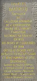 Inschrift zum Gedenken an Charles Mathieu und 17 Minenarbeiter