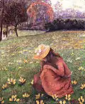 Girl picking flowers, etwa 1900