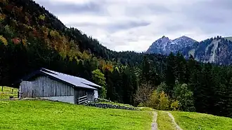 Luckengrabenalm mit Roß- und Buchstein im Hintergrund