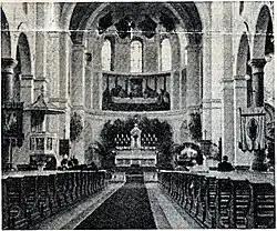 Ludwigskirche, Ludwigshafen, vor der Zerstörung, mit Chorfresko von Süßmayr