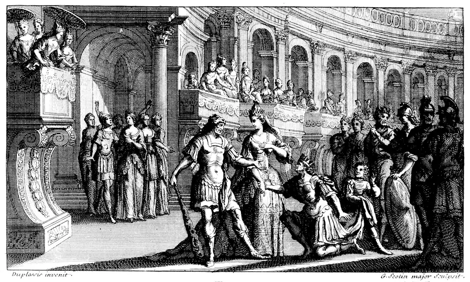 Szenenbild des fünften Akts. Partiturausgabe von 1708