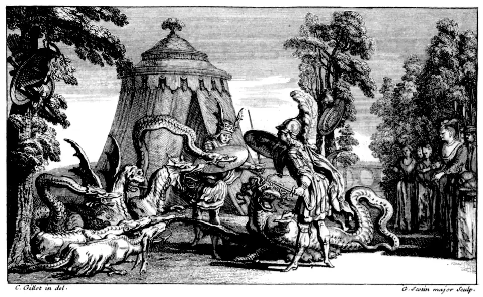 Szenenbild des zweiten Akts. Partiturausgabe von 1711