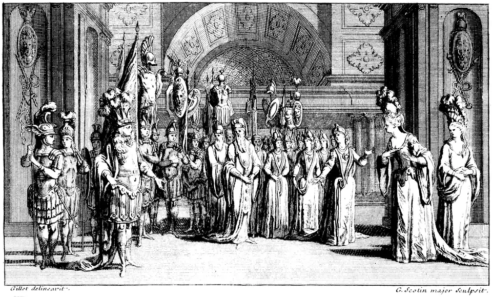 Szenenbild des ersten Akts. Partiturausgaben von 1711/1720