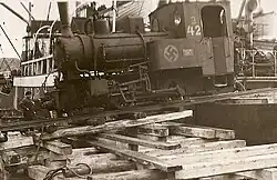Entladung der Lokomotiven im Hafen von Farsund