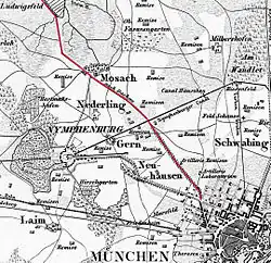 Straße vom Stiglmaierplatz Richtung Dachau 1856