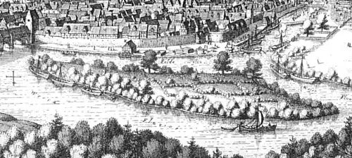 Darstellung des Doktorwerders durch Merian um 1654 (Ausschnitt)