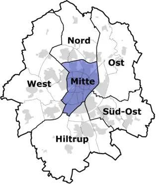 Lage des Bezirks Mitte in Münster