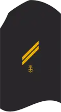 Dienstgradabzeichen eines Obergefreiten (60-er Verwendungsreihe) auf dem Oberärmel des dunkelblauen Hemdes für Marineuniformträger