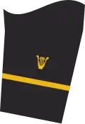 Dienstgradabzeichen eines Leutnants zur See (Militärmusikdienst) auf dem Unterärmel der Jacke des Dienstanzuges für Marineuniformträger