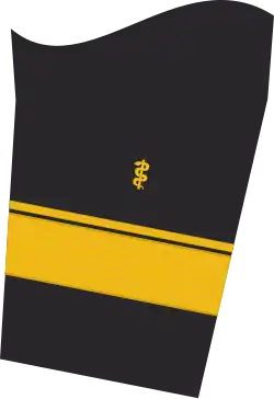 Dienstgradabzeichen eines Admiralarztes (Approbation für Humanmedizin) auf dem Unterärmel der Jacke des Dienstanzuges für Marineuniformträger
