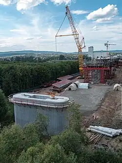 Baustelle für die neue Schiersteiner Brücke auf der Insel