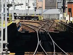 Eingleisiger Abschnitt kurz vor dem Bahnhof Meitetsu Gifu