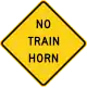Zeichen W10-9 Züge hupen nicht (In den USA sind alle Züge verpflichtet, ihre Hupe an Übergängen 2-3 Male zu betätigen. Wenn sich Gemeinden durch den Lärm gestört fühlen, können sie bei der FRA eine Ruhezone (Quiet Zone) beantragen)