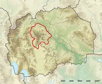 Ungefähre Lage des Gebirges in Nordmazedonien