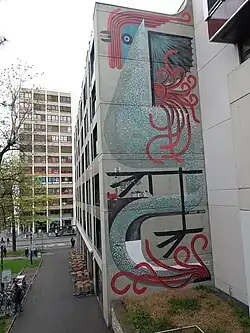 Maja Hürst (* 1979) Wandmalerei-Basilisk. Bollwerk-Promenade 45 in Basel