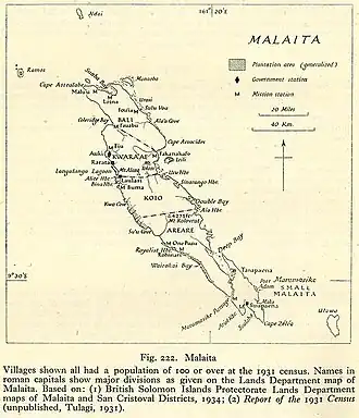 Die Karte von 1943–45 zeigt Auki als Government station.
