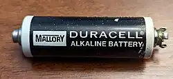 Duracell-Alkalibatterie mit Herstellername, bis 1971