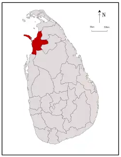 Lage des Distrikts Mannar auf Sri Lanka