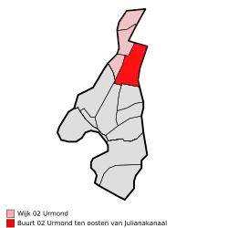 Lage von Neu-Urmond (östlich des Julianakanals) in der Gemeinde Stein