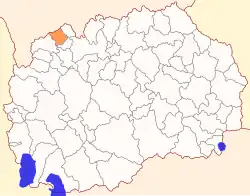 Karte von Nordmazedonien, Position von Opština Tearce hervorgehoben