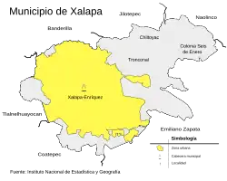 Lage der Stadt Xalapa (gelb) im Municipio