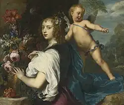 Unbekannter Figurenmaler und P. Verbruggen II (zugeschrieben, Blumen): Margaret Lemon als Erminia (freie Kopie nach Van Dyck), 160 × 124 cm, Privatsammlung (?)