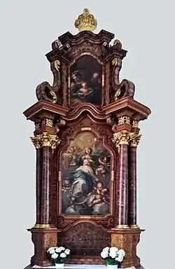 Himmelfahrt Mariens, darüber: Joachim und Anna unterrichten Maria im Lesen