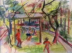 Kinderspielplatz, Pastell auf Papier