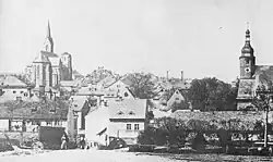 Blick auf St. Marien und St. Lorenz um 1870