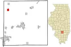 Lage von Patoka im Marion County (unten) und in Illinois (oben)